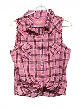 ✨ Farm Girl Sparkle Tie-Front Flannel – Size S | Great Condition ✨
